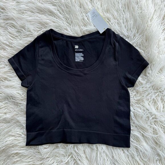 All in Motion Seamless Rib Cropped Shirt Black Size Large - Picture 2 of 8